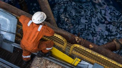 A worker on an deep sea oil rig